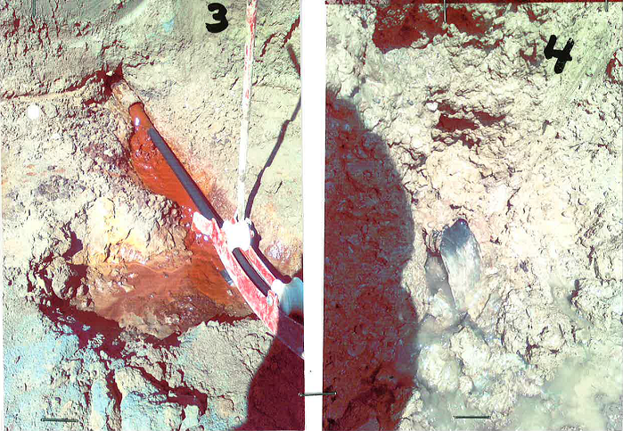 Bilde 3 viser utvaskingen av jernutfellingen. Bilde 4 viser en velfungerende sugegrøft som drog ut store mengder vann fra skiftet i flere dager. Resultatet var et skifte som etter ferdig grøftespyling og montering av grøftene tørket raskere opp og ble jevnere og lagligere for all transport og jordarbeiding.